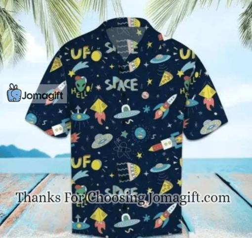 UFO Hawaii Shirt In Space Pattern Black
