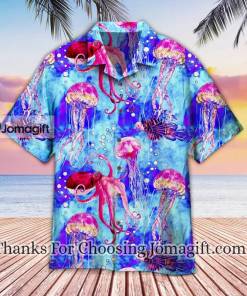Watercolor Octopus And Jellyfish On Blue Sea Hawaiian Shirt