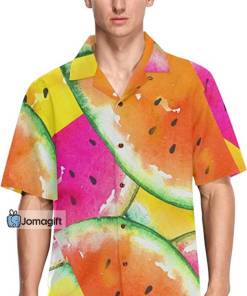 Watermelon Rainbow Watercolor Men’S Hawaiian Shirt Gift