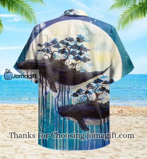 Whale Couple Moon Blue Hawaiian Shirt