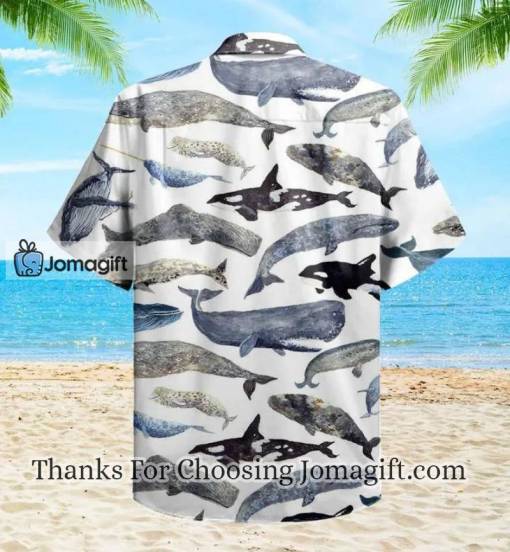 Whales White Graphic Hawaiian Shirt