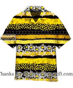 Yellow Bee Stripes Daisy Floral Pattern Hawaiian Shirt 1