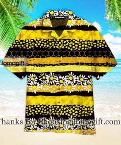 Yellow Bee Stripes Daisy Floral Pattern Hawaiian Shirt 2