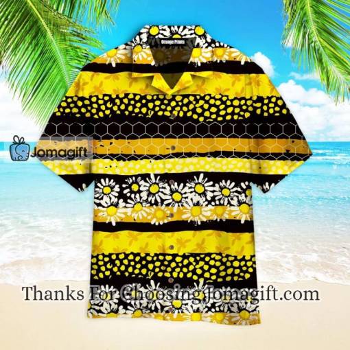 Yellow Bee Stripes Daisy Floral Pattern Hawaiian Shirt
