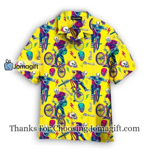 Yellow Skull Riding Bike Hawaiian Shirt