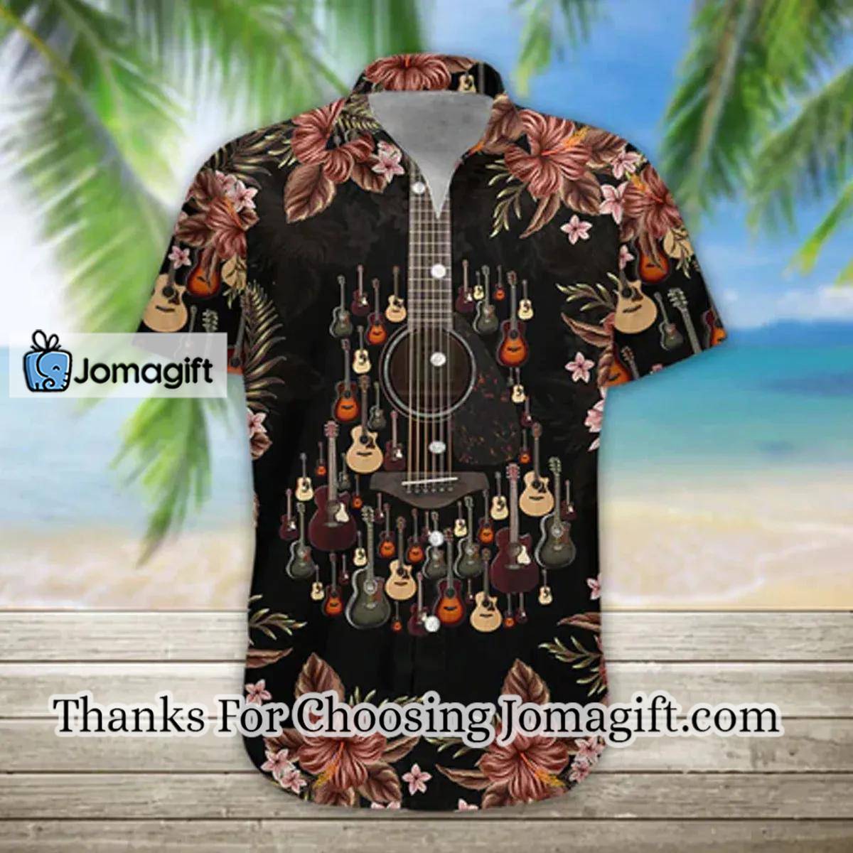 3D Acoustic Guitar Hawaii Shirt Guitar Hawaiian Shirts Casual Short Sleeve Guitar Shirt Men 1