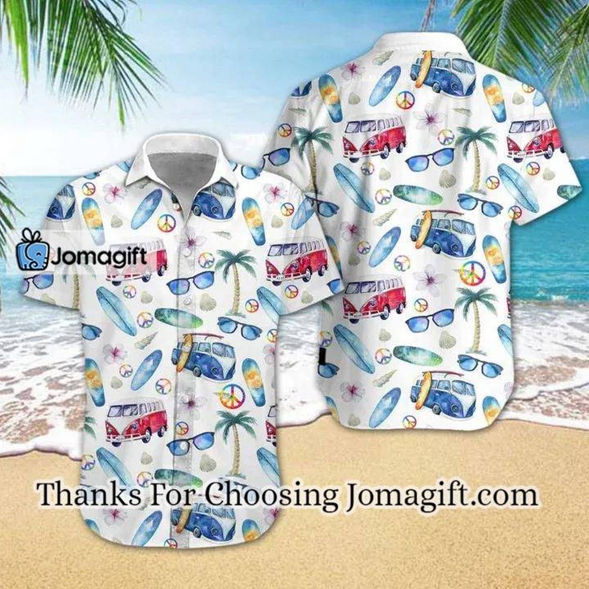 Adorable Hippie Car Beach Design Hawaiian Shirt 1