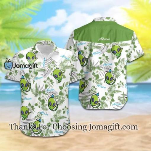 [Amazing] Alien Hawaiian Shirt Green Alien Floral Tropical White