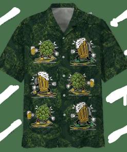 Amazing Beer Hawaiian Shirt Hops And Beer Cups Dark Green Beer Hawaii Shirt 1 1