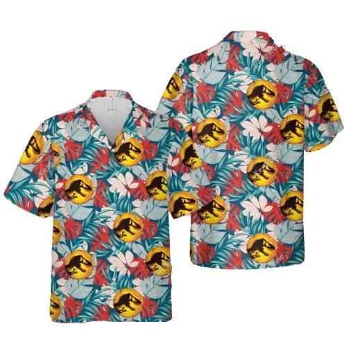 [Amazing] Jurassic Park Hawaiian Shirt Jurassic Park Symbol Tropical Flaura