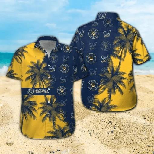 [Amazing] Milwaukee Brewers Hawaiian Shirt Brewers Name Tropical Blue Yellow