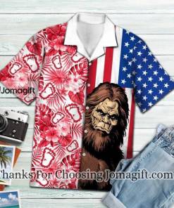 [Awesome] Bigfoot Hawaiian Shirt Bigfoot American Flag Footprints