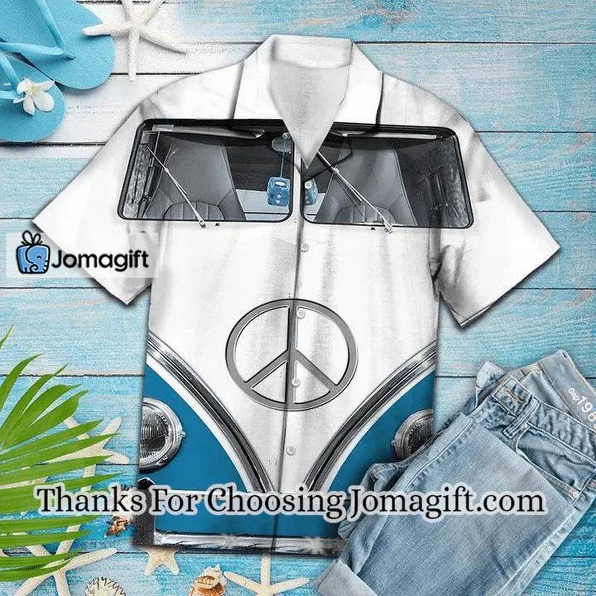 Awesome Blue And White Hippie Bus Pattern Hawaiian Shirt 1