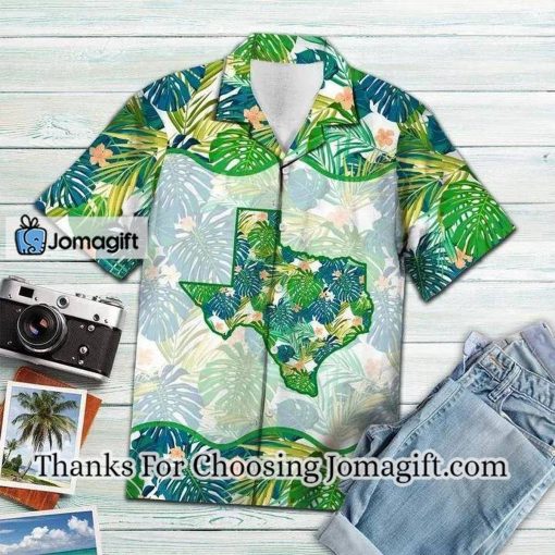 [Trendy] Awesome Flag Of Texas Green Tropical Plants Pattern Hawaiian Shirt Gift