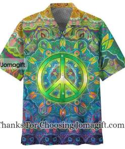 [Awesome] Hippie Shirt Hippie Peace Symbol Leaves Green Blue