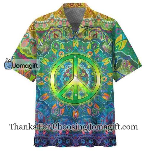 [Awesome] Hippie Shirt Hippie Peace Symbol Leaves Green Blue
