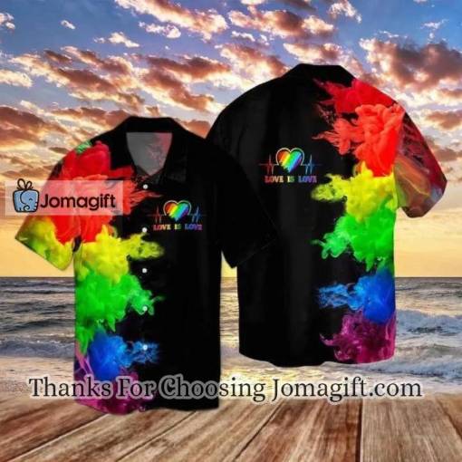 [Awesome] Lgbt Hawaiian Shirt Love Is Love Heartbeat Rainbow Smoke