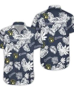[Awesome] Milwaukee Brewers Hawaiian Shirt Brewers Name Tropical Palm Leaves Black