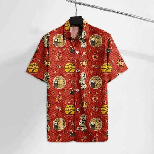 [Awesome] S.Ghibli Hawaiian Shirt Spirited Aways No Face Kashira Red Cute S.Ghibli