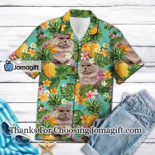 [Fashionable] Beautiful Tropical Pineapple Mix British Longhair Print Hawaiian Shirt Gift