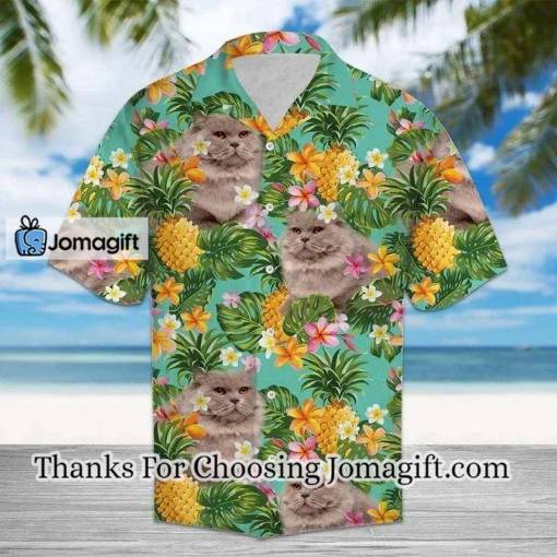 [Fashionable] Beautiful Tropical Pineapple Mix British Longhair Print Hawaiian Shirt Gift