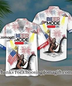 Beer Mode On Bigfoot Ufo White Hawaiian Shirt Short Sleeve Hawaiian Aloha Shirt for men 1