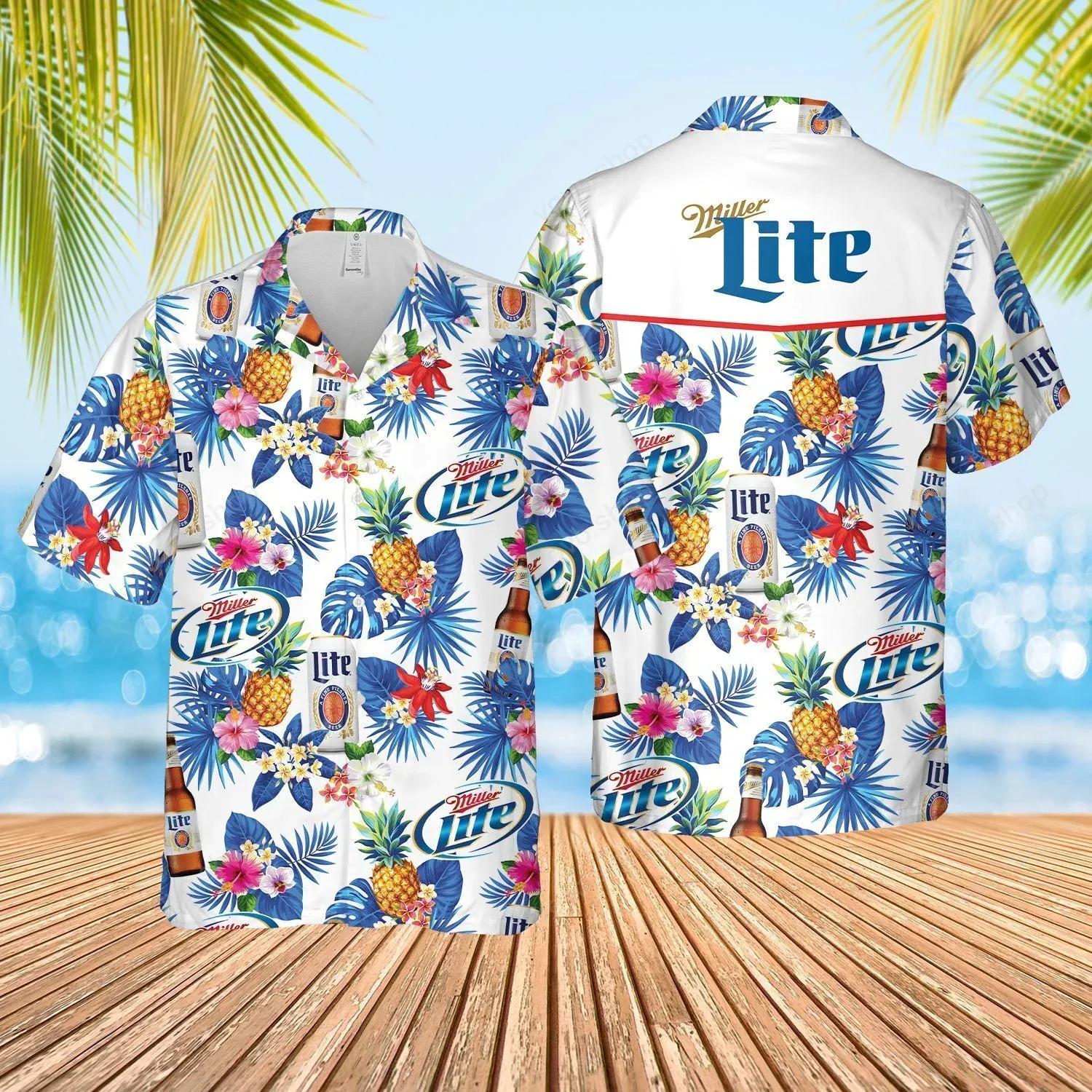 Best selling Beer Hawaiian Shirt Miller Lite Beer Palm Leaf Tropical White 1 1