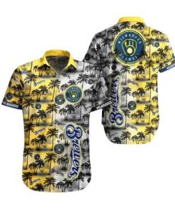 [Best-selling] Milwaukee Brewers Hawaiian Shirt Brewers Name Tropical White Yellow
