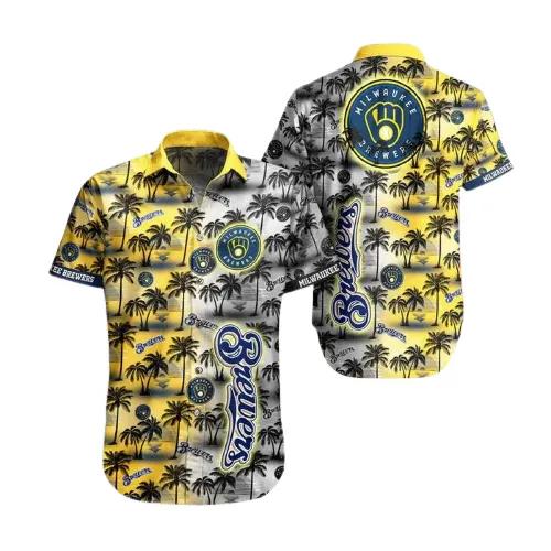[Best-selling] Milwaukee Brewers Hawaiian Shirt Brewers Name Tropical White Yellow
