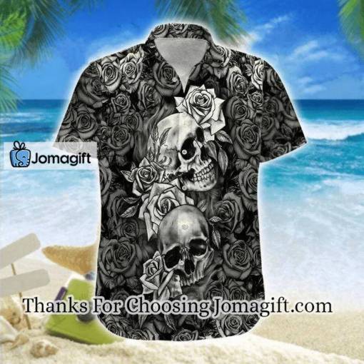 [Fashionable] Black And White Skull Roses 3D Hawaiian Shirt, Skull Hawaiian Gift