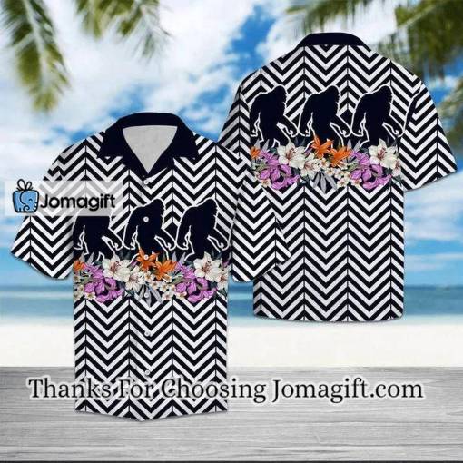[Fashionable] Black Bigfoot Walk On Flower Zigzag Pattern Hawaiian Shirt Gift