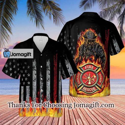 [Fashionable] Black Flag American Firefighter Bagde Fired Hawaiian Tshirt Gift