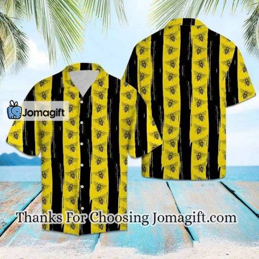 [Fashionable] Black Stripes In Yellow Bees Design Hawaiian Shirt Gift