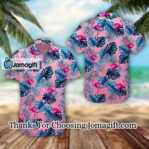 [Fashionable] Blue Leave Flamingo Ornamental Design Hawaiian Shirt Gift