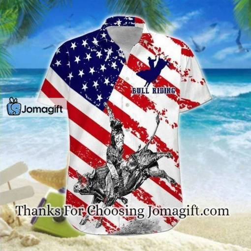 [New] Bull Riding American Flag Pattern Hawaiian Shirt Gift