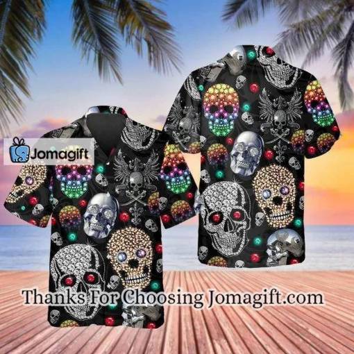[Stylish] Colorful Diamond Skull 3D Printed Hawaiian Shirt Men Gift