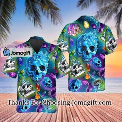 [Stylish] Colorful Diamond Skull 3D Printed Hawaiian Shirt Men Gift