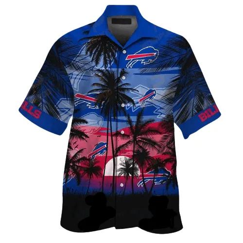 [Comfortable] Buffalo Bills Hawaiian Shirt Buffalo Bills Palm Tree Sunset Blue