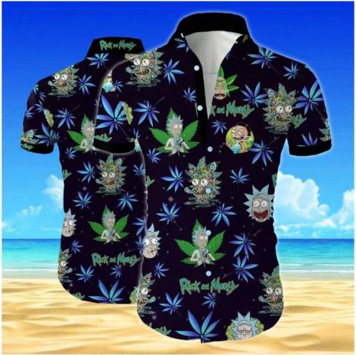 [Comfortable] Rick And Morty Hawaiian Shirt Rick And Morty Weed Pattern Black