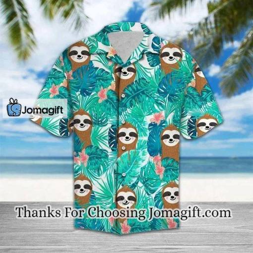[High-Quality] Cute Sloth On Tropical Forest Pattern Blue Theme Hawaiian Shirt Gift