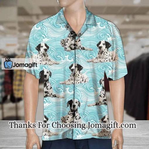 [High-Quality] Dalmatian Lying Down On Blue Waves Pattern Hawaiian Shirt Gift