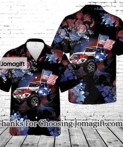 [High-Quality] Dark Theme Magical Floral Pattern Jeeps And Flag Hawaiian Shirt Gift