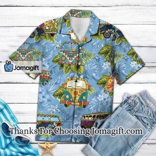 [High-Quality] Deluxe Tropical Hippie Bus Mix Blue Theme Hawaiian Shirt Gift