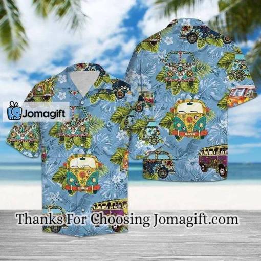 [High-Quality] Deluxe Tropical Hippie Bus Mix Blue Theme Hawaiian Shirt Gift