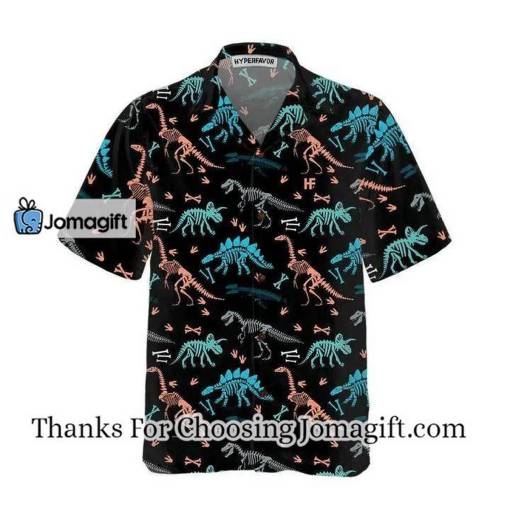 [High-Quality] Dinosaur Skeleton Seamless Grunge Pattern Hawaiian Shirt Gift