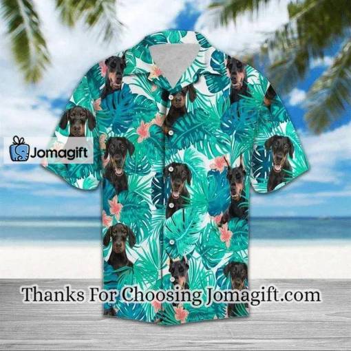 [High-Quality] Doberman Hiding Behind Tropical Leave Hawaiian Shirt Gift