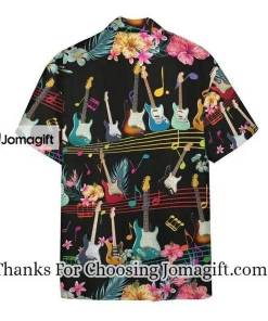 Electric Guitar On Music Stave And Notes Black Hawaiian Shirt Summer Short Sleeve Hawaiian Aloha Shirt 2