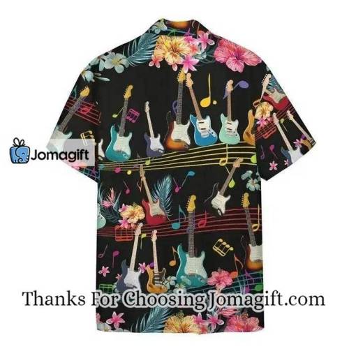 [High-Quality] Electric Guitar On Music Stave And Notes Black Hawaiian Shirt Gift