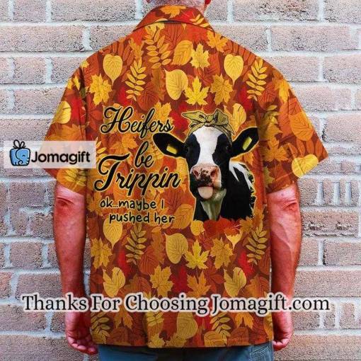 [Comfortable] Farmer Heifers Be Trippin Falling Fall Leaves Hawaiian Shirt Gift
