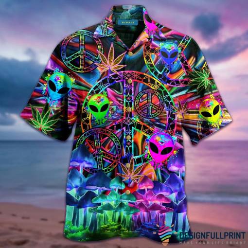 [Fashionable] Alien Hawaiian Shirt Alien Hippie Style Peace Symbol Hawaii Colorful